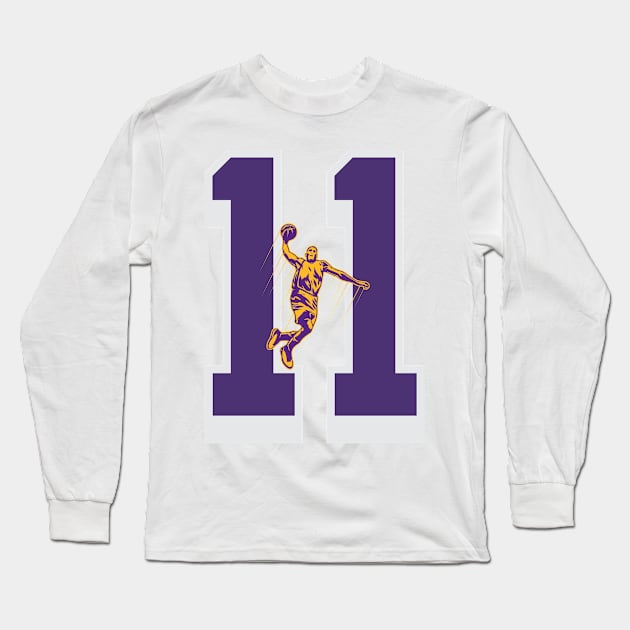 lakers number 11 Long Sleeve T-Shirt by Basketball-Number